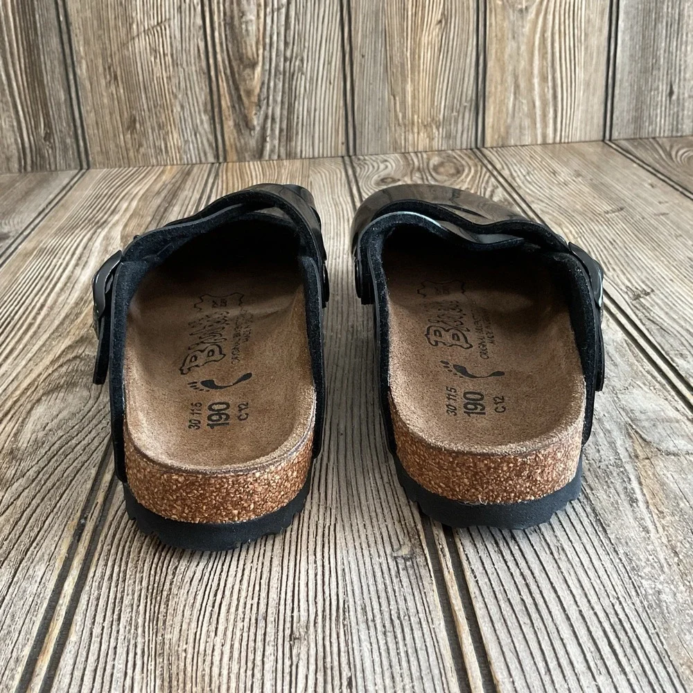 Birkenstock Birki's Boston Slide Patent Black Leather Clogs Kids Girls Size C12